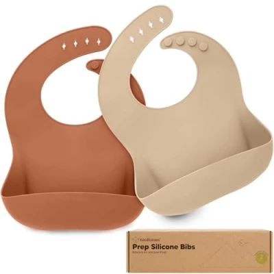 Abbildung von KeaBabies Baby Silikon Lätzchen mit Auffangschale Junge und Mädchen BPA Frei Leicht Abwischbares Wasserdichtes (Terracotta)