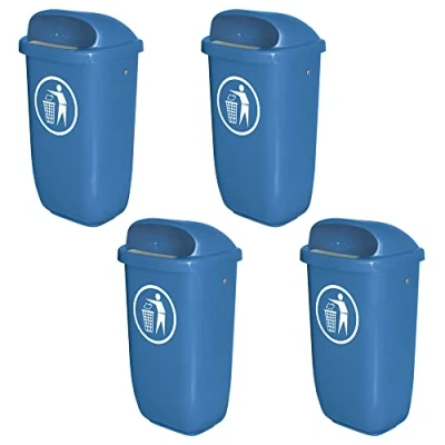 Abbildung von BRB Lagertechnik Mülleimer 4 Abfall Behälter für den Außenbereich, Inhalt 50 Liter, 4x Behälter, robust, wetterfest und UV stabilisiert