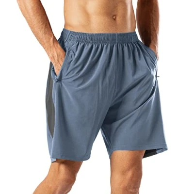 Abbildung von HMIYA Herren Sport Shorts Schnell Trocknend Kurze Hose mit Reißverschlusstasch (Aronablue,3XL)