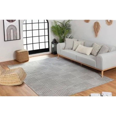 Abbildung von Surya Detroit Teppich Läufer Wohnzimmer, Esszimmer Moderne Boho Geometrisches Muster Weicher Skandinavisch Wohnzimmerteppich Orientalisch Flur 80x150cm Groß Grau
