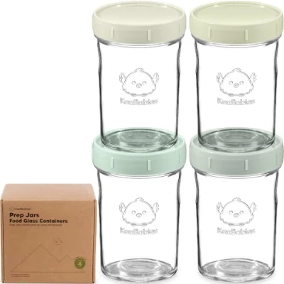 Abbildung von 4 Pack Babybrei Einfrieren Behälter Glas Beikost Baby Zubehör, Mikrowellen Behälter, Lecksicher Babynahrung aufbewahrung (Sage)
