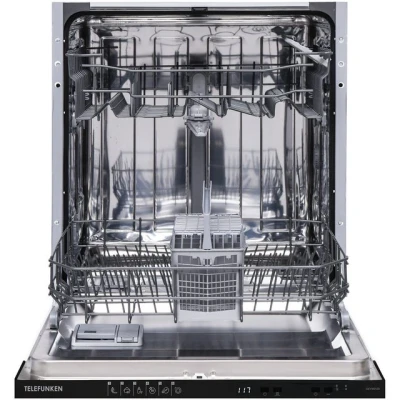 Abbildung von Telefunken Geschirrspüler 60 cm vollintegrierbar, Einbau Spülmaschine, 12 Maßgedecke, 6 Programme, AquaStop, Startzeitvorwahl, Auto Door, leise 45 dB, Eco, höhenverstellbar, Besteckkorb, GEV6012D