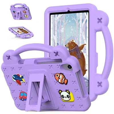 Abbildung von Tablet Hülle für Lenovo Tab M8 2. 3. Generation TB 8505F/8705F/8506F, kinderfreundlich, DIY Cartton Puppe mit Ständer, leichte EVA Silikon Stoßfeste Abdeckung, Violett