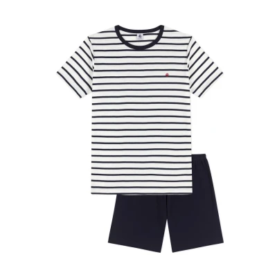 Abbildung von Petit Bateau KURZ AUS MIT Matrosenstreifen Nachtwäsche Set für Kinder, Größe: 180, Marshmallow smoking
