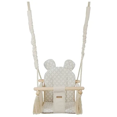 Abbildung von Kinderschaukel Babyschaukel Indoor Schaukel Hängeschaukel Sitzschaukel Hängesitz (Muster: cremefarben, cremefarben Quadrate)
