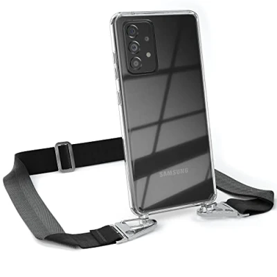 Abbildung von EAZY CASE Hülle mit Band kompatibel Samsung Galaxy A52 / A52s 5G Handyhülle Umhängeband Silikonhülle Transparent Schutzhülle Handykette zum Umhängen Handykordel Smartphone in Schwarz