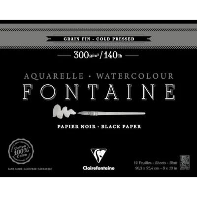 Abbildung von Clairefontaine 975307C Malblock Fontaine verleimt, mit 12 Blatt, feine Körnung 20,3x25,4 cm 300g, Schwarz