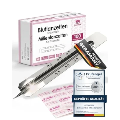 Abbildung von 100x Lanzette Stechhilfe, sterile Blutlanzette, Kosmetex Lanzetten für Milien