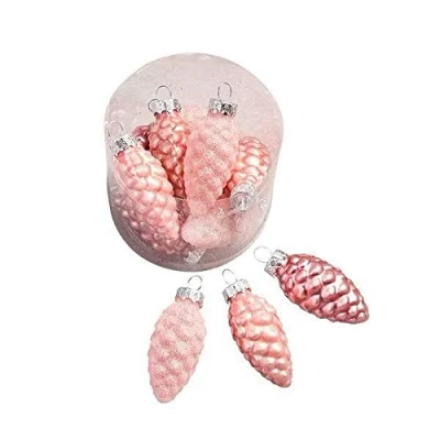 Abbildung von Hochwertige Glas Zapfen zum Hängen &amp; Dekorieren 6cm 12er Set Glaszapfen/Zapfenhänger Christbaumschmuck/Tischdeko Weihnachten (Pink)