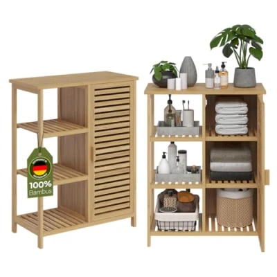 Abbildung von Bellamio Badkommode Newa (Badezimmer Schrank mit 6 Ablagen und 1 Tür), aus Bambus