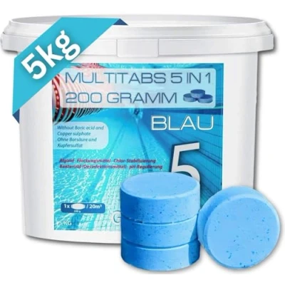 Abbildung von GlobaClean Chlor Multitabs 5 in 1 200g Chlortabletten für Pool 5kg Blau Phasen Wirkung sichere und saubere Poolpflege Made Europe kristallklares hygienisches Poolwasser