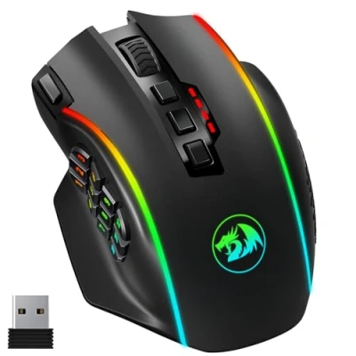 Abbildung von Redragon Wireless Gaming Maus RGB, 16000 DPI, Optische 2.4G/USB C MMO mit 16 Programmierbaren Tasten, 12 Seitentasten, 45 Std. Ergonomische Kabellose für PC/Mac Gamer