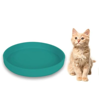 Abbildung von Lollanda Futternapf für Katzen, Silikon Futterschale, Trinkschale oval, Silikonnapf breit Trockenfutter und Nassfutter (18x2.5cm, Grün)