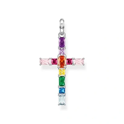 Abbildung von THOMAS SABO Kettenanhänger Kreuz pinke oder bunte Steine, PE939 051 9, 073 7, mit Spinell (synth), Zirkonia Korund (synth)