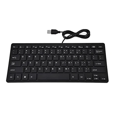 Abbildung von Computertastatur, 78 Tasten Ultra Thin Tastatur mit USB Schnittstelle, Schwarz/Weiß Kabel für Notebook/Desktop(Schwarz)