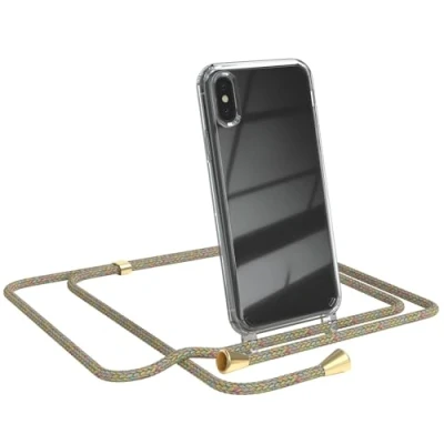 Abbildung von EAZY CASE Handykette kompatibel mit iPhone X/XS Handyhülle Umhängeband, Handykordel Schutzhülle, Silikonhülle, Hülle Band, Stylische Kette für Smartphone, Rainbow