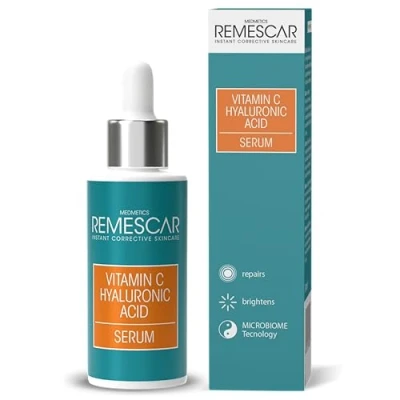 Abbildung von Remescar Vitamin C Serum und Hyaluron Gesicht 30ml Intensive Feuchtigkeitsversorgung Stärkt das Kollagen Reparierendes mit Glättet strafft die Haut
