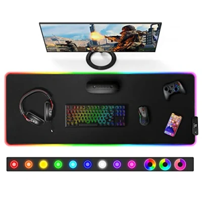 Abbildung von Gimars Gaming Mauspad, RGB großes Format(800 x 300 5 mm),7 LED Farben,12 Beleuchtungsmodi, wasserdichte Stoffoberfläche, rutschfeste Gummirückseite, geeignet für PCs, Laptops und Tastaturen