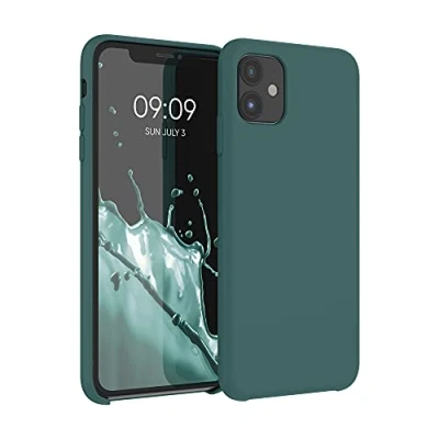 Abbildung von kwmobile Hülle kompatibel mit Apple iPhone 11 Silikon Handy Case Handyhülle weiche Oberfläche kabelloses Laden Blaugrün