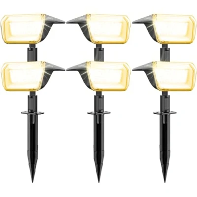 Abbildung von Linkind 60 Led Solarlampen für außen 800Lm, Ultra lange Leuchtdauer, Warmweiß Solar Gartenbeleuchtung mit intelligentem Entladealgorithmus, IP67 Spots Einfahrt, Vorgarten, 6 Stück