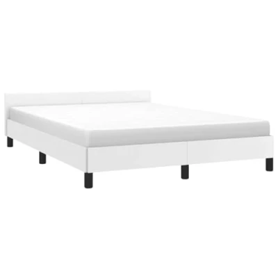 Abbildung von vidaXL Bettgestell mit Kopfteil, Bettrahmen Lattenrost, Bett Polsterbett Stützbeinen, Schlafzimmerbett Doppelbett, Weiß 140x200cm Kunstleder
