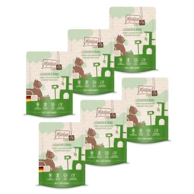 Abbildung von MjAMjAM Premium Nassfutter für Katzen Quetschie Purer Fleischgenuss leckeres Rind pur 300g, 6er Pack (6 x 300g), naturbelassen mit extra viel Fleisch