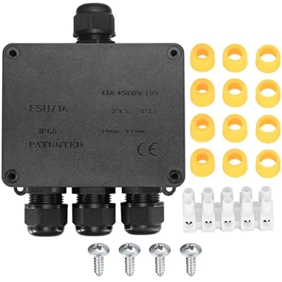 Abbildung von IP68 wasserdichte Anschlussdose, 4 Wege Außenkabel Verbinder Verteilerdose, schwarze Verlängerungskabel Abzweigdose Kabelverbinder für Kabel 12 mm Außen Wasserdicht