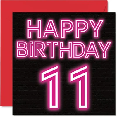 Abbildung von Lustige Geburtstagskarte zum 11. Geburtstag für Jungen Mädchen Neon Glow Karte Sohn, Tochter, Bruder, Schwester, Enkelin, Nichte, Neffe, 145 mm x Grußkarten,