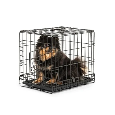 Abbildung von lionto Tiertransportbox Hundetransportkäfig mit Bodenwanne, faltbar, 46 cm x 30 36