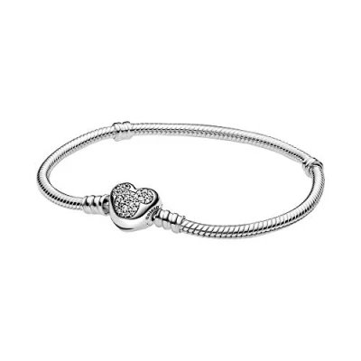 Abbildung von PANDORA Moments Disney Micky Maus Schlangen Gliederarmband mit Herzverschluss aus Sterling Silber/Größe: 23cm