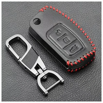 Abbildung von Leder Autoschlüssel Hülle Fernbedienung Schlüsselanhänger 3 Tasten passend für Ford Ranger C Max S Focus Galaxy Mondeo Transit Tourneo Custom Fiesta Ecosport Kuga