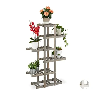 Abbildung von relaxdays Blumenständer Blumenregal Holz 5 Ebenen, Grau