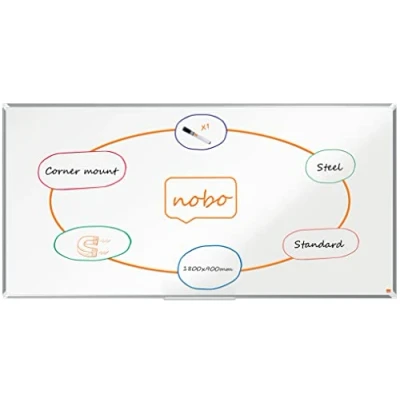 Abbildung von Nobo magnetisches Stahl Whiteboard, 90 x 180 cm, Aluminiumrahmen, Traditionelle Eckmontage, Inkl. Whiteboard Marker, Premium Plus, Weiß, 1915160