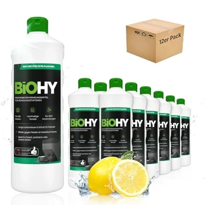 Abbildung von BiOHY Wischroboter Reinigungsmittel für Reinigungsstationen mit Frischeduft (12 x 1 Liter) Verlängert die Lebensdauer der Absaugstation Schaumarmes Bodenreiniger Konzentrat