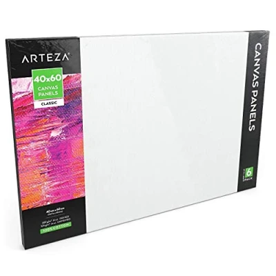 Abbildung von Arteza Malkarton, 40x60cm Großpackung mit 6 Leinwänden, weiße grundierte 100% Baumwolle, für Malerei, Acrylgießen, Ölfarben &amp; nasse Kunstmedien, Malpappe Profis Hobbymaler