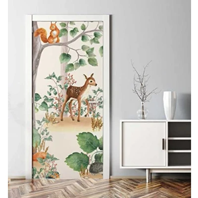 Abbildung von MyMaxxi Tür bekleben mit Türtapete Selbstklebend 90x200 Waldtier Zeichnung verschönern Türfolie Türaufkleber XXL Aufkleber Folie Türposter Türklebefolie Malerei REH Blumen Mehrfarbig