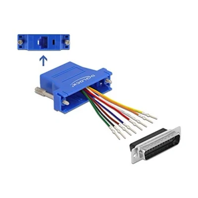 Abbildung von Delock Adapter D Sub 25 Pin Stecker zu RJ45 Buchse Montagesatz blau
