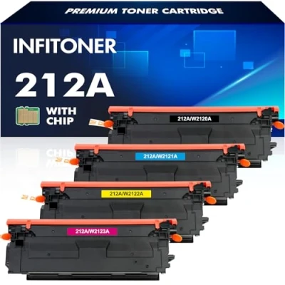 Abbildung von INFITONER Kompatibel Tonerkartusche für HP 212A W2120A 212X W2120X W2121A W2122A W2123A Color Laserjet Enterprise M555dn M554dn M555x Flow MFP M578z M578c M578f M578dn Schwarz Cyan Magenta Gelb