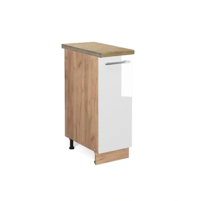 Abbildung von Vicco Apothekerschrank Fame Line, Weiß Hochglanz/Goldkraft Eiche, 30 cm, AP Eiche