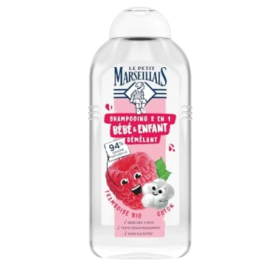 Abbildung von Le Petit Marseillais 2 in 1 Shampoo für Babys &amp; Kinder, Himbeere Bio Baumwolle (300 ml) 94% natürlichen Ursprungs kein Jucken den Augen, silikon und sulfatfrei hypoallergen