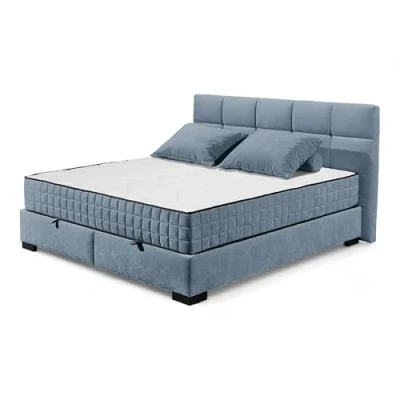Abbildung von NAGOL A Boxbett 160x200, Denim Bequemes Doppelbett mit Bettkasten und Premium 9 Zonen Federkern Wendematratze 185 x 114 214 cm (B/H/T)