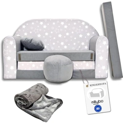 Abbildung von millybo Kindersofa Couch Kindercouch mit Schlaffunktion ausklappbar 3in1 Kinder Sofa Spielsofa Bettfunktion Mädchen Jungen Sitzsack Minisofa Schlafsofa Kinderzimmer Schlafsessel Kindermöbel (A39)