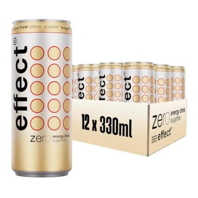 Abbildung von effect Energy Drink ZERO SUGAR Tray mit 12 x 330 ml Dosen Einweg, Koffeinhaltiges Erfrischungsgetränk ohne Zucker B Vitaminen einzigartiger &amp; erfrischender Geschmack, vegan