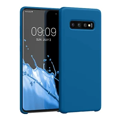 Abbildung von kwmobile Hülle kompatibel mit Samsung Galaxy S10 Plus / S10+ Silikon Handy Case Handyhülle weiche Oberfläche kabelloses Laden Blue Reef