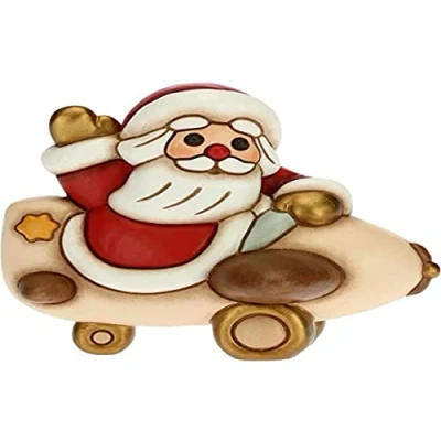Abbildung von THUN Weihnachtsmann auf Flugzeug Weihnachtsdekoration Haus Großes Format Keramik 10,5 x 9,5 h cm