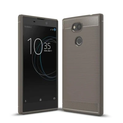 Abbildung von betterfon Carbon TPU Silikon Handy Tasche Hybrid Case Schutz Hülle Panzer Cover Bumper für Sony Xperia L2 Grau