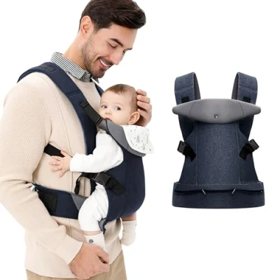 Abbildung von IULONEE Babytrage für Neugeborene Ergonomische Baby Carrier mit abnehmbarem Lätzchen Vorne nach hinten tragen Babyhalter Trage Kleinkinder 3 36 Monate (3 15kg) Dunkelblau