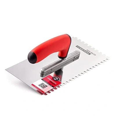 Abbildung von COMENSAL Zahnkelle 6 mm Profi Edelstahl Glättekelle Zahnspachtel zum Verlegen von Fliesen Ergonomisch Griff Made in EU 270 x 130