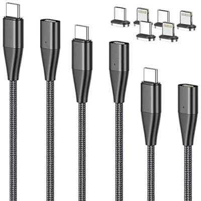 Abbildung von Callstel Handy Datenkabel: 3er Set Magnet. USB C Schnellladekabel, Typ &amp; Lightning, 1,8 m, 3 A (Ladekabel Magnet TypC, Ladekabel Samsung, Apple iPhone)