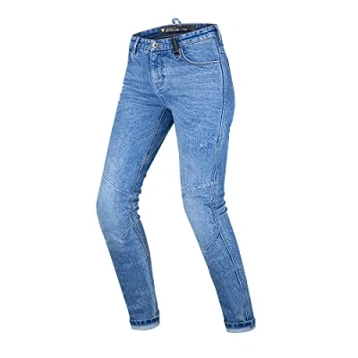 Abbildung von SHIMA DEVON Motorradjeans Belüftete Elastische Slim Fit Biker Motorradhose mit FiberQL Verstärkungen, Knie und Hüftprotektoren (Blau, 34)